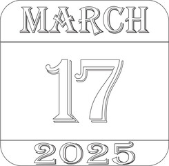 March 2025 calendar line art icon.Single day calendar in vector illustration flat style.Agenda plan, march month schedule calendar and Time planner.Meeting appointment time.Calendar Event schedule dat