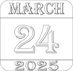 March 2025 calendar line art icon.Single day calendar in vector illustration flat style.Agenda plan, march month schedule calendar and Time planner.Meeting appointment time.Calendar Event schedule dat