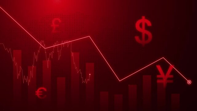 decrease currency price graph and chart digital background animation. world downtrend currency price animation with red color