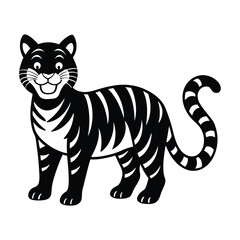 a black and white of a happy tiger with a white background.