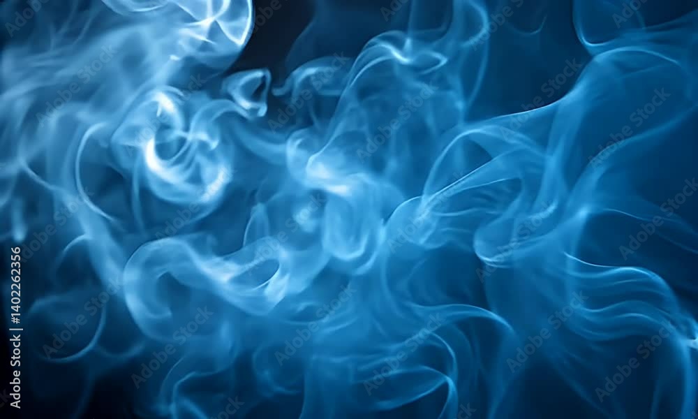 Wall mural abstract blue smoke patterns flowing elegantly against a dark background creating a serene and ether