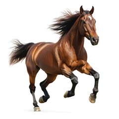 Obraz premium Full shot of a powerful chestnut horse in motion. The horse's mane and tail are flowing beautifully, capturing a sense of speed and grace