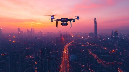 Helicopter and airplane flying in the sunset sky over an airport during a military and rescue operation