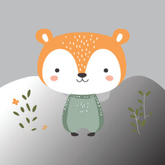 Cute cartoon, orange fur, round ears silhouettes  vector 