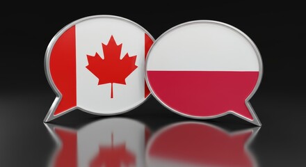 Dialogue between Canada and Poland depicted by overlapping flag speech bubbles