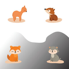 Cute cartoon, orange fur, round ears silhouettes  vector 