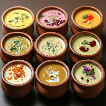 various type of lassi in the clay pot lassi make with yogurt