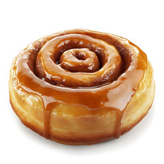 Fototapeta premium A freshly baked cinnamon roll with golden brown glaze, soft dough, and visible cinnamon swirls
