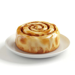 A freshly baked cinnamon roll with soft dough, golden-brown crust, and gooey caramel glaze
