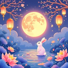 Jade Rabbit Watching the Moon at Mid-Autumn Moon Night