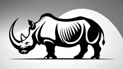 Obraz premium Black rhino silhouette in vector format, captured in a standing pose with detailed proportions and a simple background
