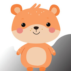Cute cartoon bear, orange fur, round ears silhouettes  vector 