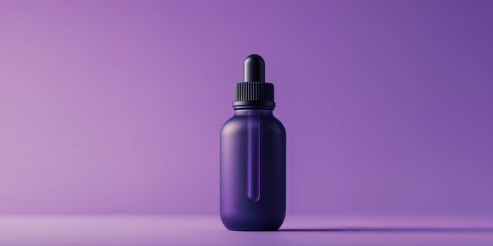 Dark Dropper Bottle Mockup on Purple Background for Cosmetic Product.