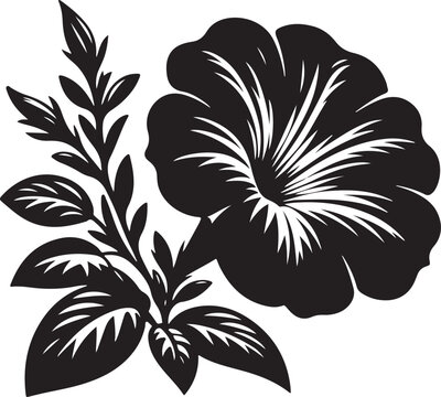 black flower and leaves design clip art preview