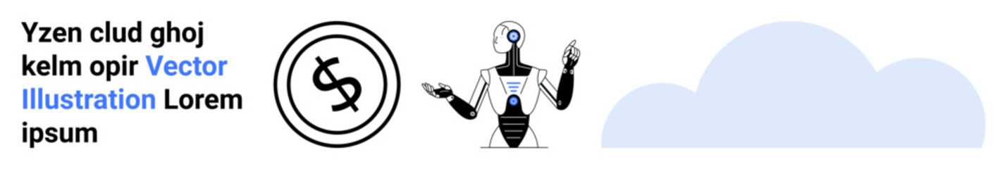 Humanoid robot interacting with a dollar coin, representing financial technology, cloud computing, and AI integration. Ideal for fintech, automation, AI, cloud solutions, innovation robotics