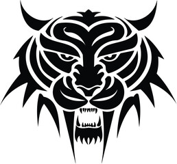 Black and white tribal saber tooth illustration
