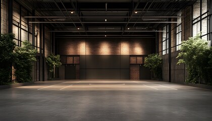 Urban Basketball Court with Greenery and Industrial Design