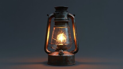 Old rusty lantern with warm light