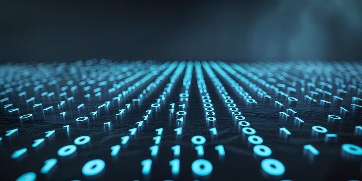 Red Digital Data Stream Rows of Binary Code Cascade Down a Dark Background in Technology Image