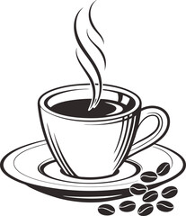 Hot coffee cup with steam, a vector illustration for cafe design