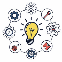 Creative bulb icon surrounded by innovation icons