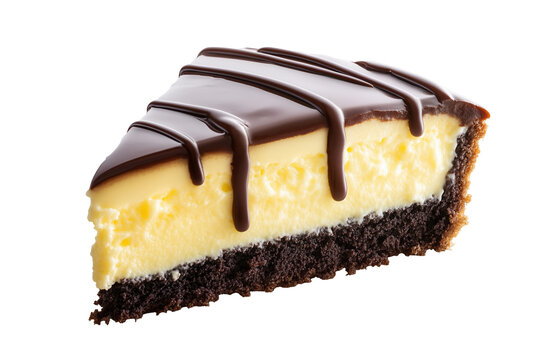 Boston Cream Pie, Slice of Chocolate Drizzled Cheesecake with Brownie Crust