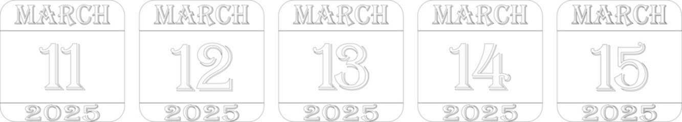 March 2025 calendar line art icon set.Single day calendar in vector illustration flat style.Agenda plan, march month schedule calendar and Time planner.Meeting appointment time.Calendar Event schedule
