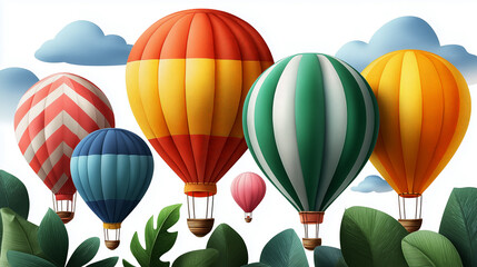 Obraz premium Background of cute illustration watercolor of hot air balloons in the sky.Wallpaper concept