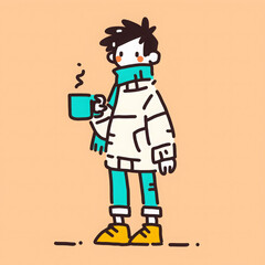 Fototapeta premium calm male student in cozy outfit holding warm drink, enjoying peaceful moment