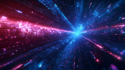 Naklejka premium Abstract digital space with light grid and data streams representing futuristic cyberspace and network technology