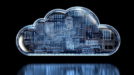 Futuristic digital cloud symbolizing data storage and technology with circuit patterns