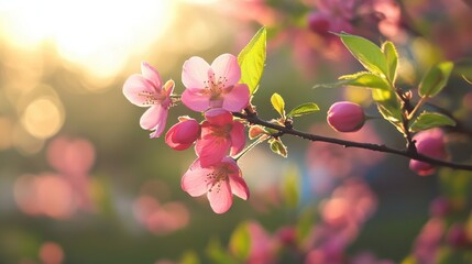 A close-up of pink cherry blossoms against a blue sky.