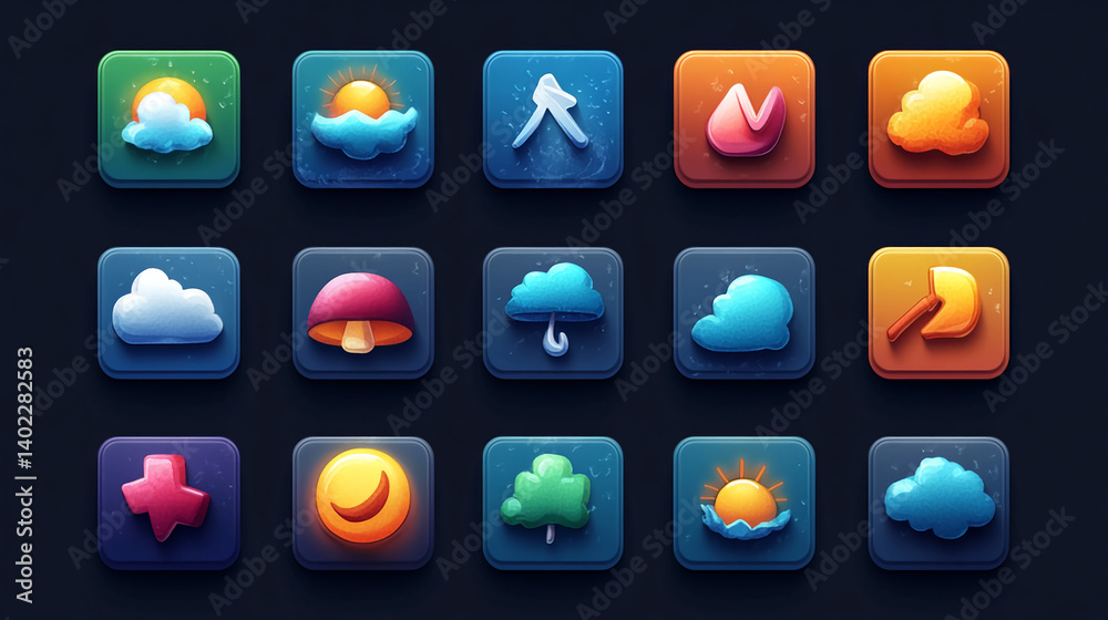Poster weather forecast icons set ui design for mobile app and web design user interface design elements ve