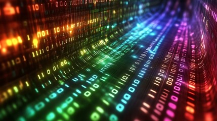 Abstract visualization of data streams binary code with vibrant color gradients for evoking a sense of technological wonder innovation concept.