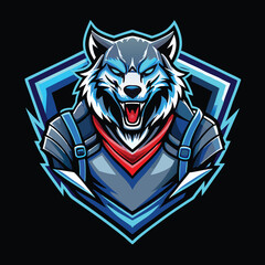 Fototapeta premium Ferocious wolf mascot with armor