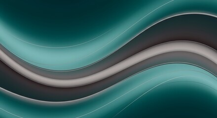 Smooth Flowing Abstract Background with Teal and Gray Waves and Fine White Accents