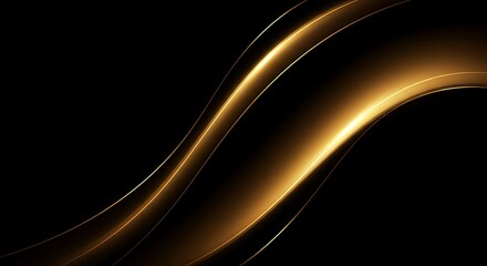 Elegant Abstract Background with Smooth Curving Bands of Golden Light on Black