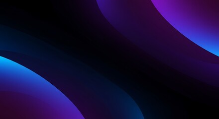 Flowing abstract design featuring fluid, wave-like shapes predominantly in deep purples and blues. The waves curve smoothly across a black background, creating a dynamic and harmonious contrast. 