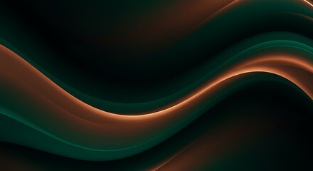 Abstract design with fluid, wavy lines in a green and brown gradient. The composition features smooth, flowing curves that create a sense of movement. The colors blend seamlessly