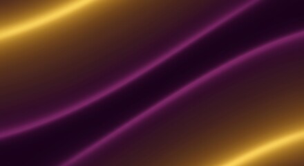 Abstract design featuring undulating waves in shades of purple and gold. The smooth, flowing lines create a sense of movement and dynamism. The color gradient transitions seamlessly from deep purple 