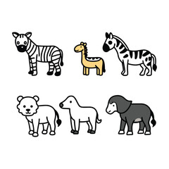 Cartoon animal vector collection with zoo and farm wildlife silhouettes