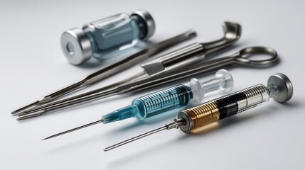 Precise medical supplies arranged on white surface