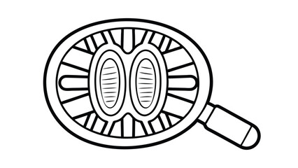 Black And White Outline Illustration Of Decorated Magnifying Glass Tool With Intricate Design Elements And Two Elliptical Shapes