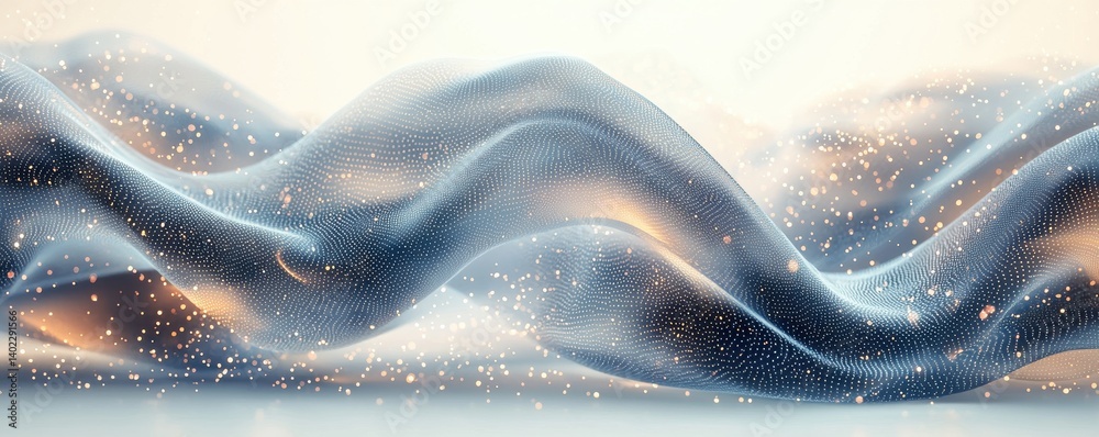 Poster abstract visualization of a digital wave with glowing dots in patterns
