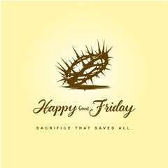 Happy Good Friday Social Media Post with Crown of Thorns on Ground