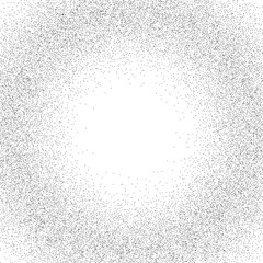 Black halftone sand gradation in noisy gradient dotted background. Grainy vignette frame with stipple effect. Grunge fade with vector dust effect.