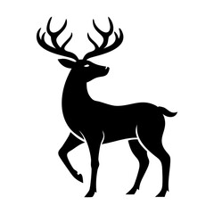Obraz premium Silhouette of Stag with Antlers on White Background