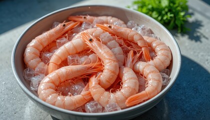 Fresh shrimp display seafood market food photography bright environment close-up culinary art