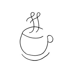 Drink cup logo line art hand-drawn concept with hot steam illustration.