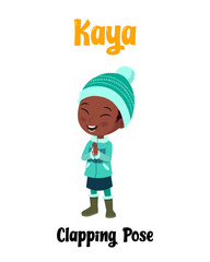 A cartoon girl clapping clipart, vector & illustration. A girl cartoon hands clapping clipart, vector & illustration. Cartoon little girl in winter clothes.